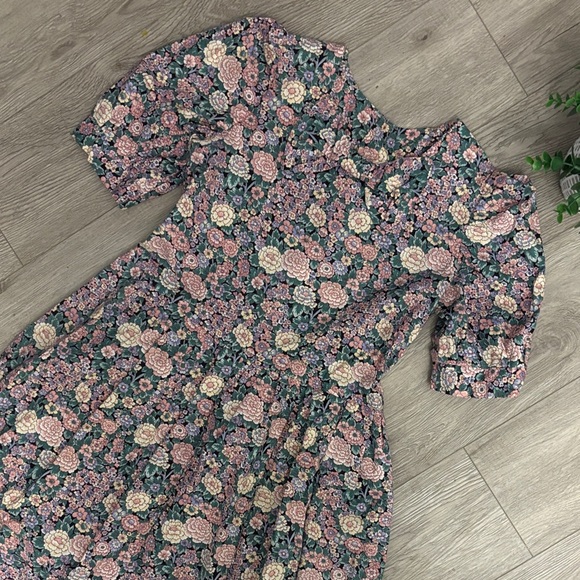 Vintage Cottagecore 1990s Floral Midi Dress with Bow - Picture 3 of 12